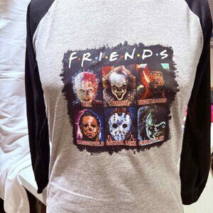 🎃 Size Large (12/14) – Black & Grey Halloween Tee for Classic Horror Fans!